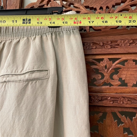 A New Day • Khaki tan linen rayon slacks pants wide leg stretch waist and tie. - Picture 7 of 10